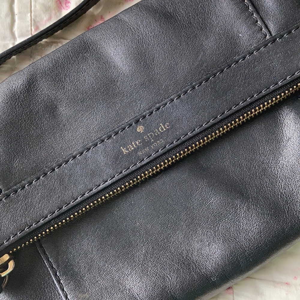 kate spade Black Leather Crossbody with Gold-Tone Zipper